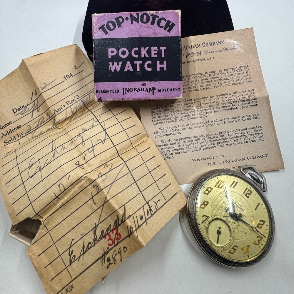 Vintage Ingram Pocket Watch w/ original box & Certificate - Picture 5 of 7
